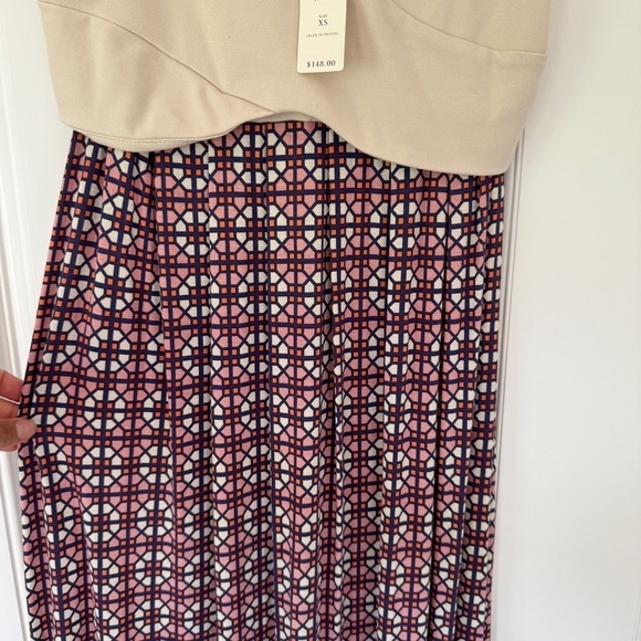 Anthropologie Pink Print Tan Blue Maeve Stretchy Colorblock Elysian Maxi Dress - Picture 6 of 11